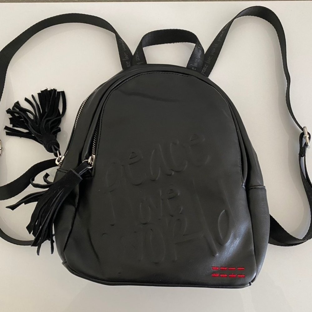 Peace Love World Black Mini Backpack